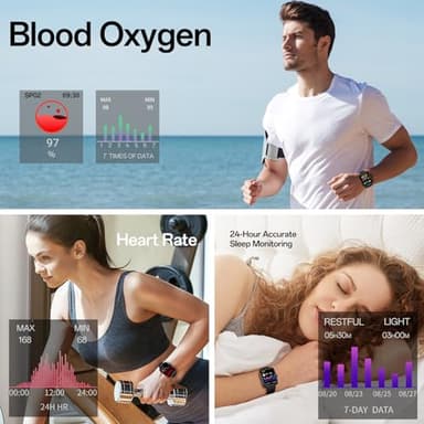 Smart Watch(Answer/Make Call), 1.83" Smartwatch for Men Women, 110+ Sport Modes, Heart Rate/Sleep/Spo2 Monitor, IP68 Waterproof, Pedometer, HD Touchscreen, Activity Tracker for Android iOS, Black - Image 4