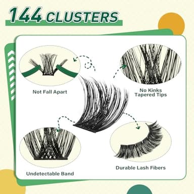 KEYYOU Lash Clusters Kit 144pcs Thick Volume D Curl Lash Clusters Lash Extension Kit with Mascara Brush Bond and Seal Lash Glue Remover Lash Applicators Lash Brush for DIY Lash Extensions (Y02 Kit) - Image 3