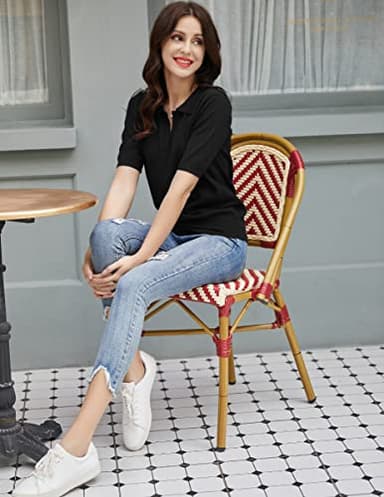 Kate Kasin Women Lapel Knitted Pullover Sweater Short Sleeve Lightweight Ribbed V-Neck Casual Loose Tops Black M - Image 6