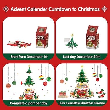 Advent Calendar 2025 Christmas Tree Paradise Building Toy Set with LED Light, 24 Boxes Surprise Christmas Countdown Calendar Building Blocks Display, Creative Gifts for Adults Teens Girls Ages 6+ - Image 4