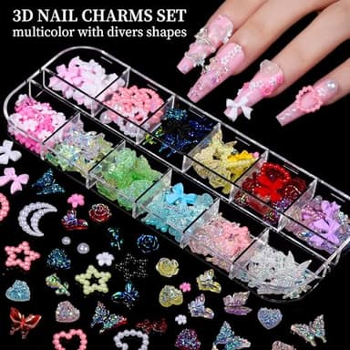 FANDAMEI Nail Charms, Nail Rhinestones Kit with 8 Boxes of Nail Gems, 3D Charms for Nails, Colorful Clear Flatback Rhinestones, Multi Shape Pearls Jewels Crystals for Craft - Image 2