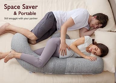 Momcozy Pregnancy Pillows, Original F Shaped, with Air Layer Cover, Grey - Image 7