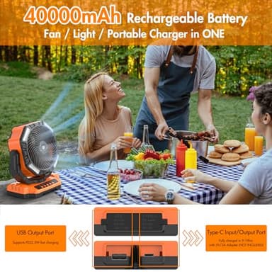 40000mAh Battery Powered Camping Fan - 136H Max Cooling, Rechargeable Battery Operated Oscillating Floor Fan with Charger, Remote & Hook, Portable for Tent Outdoor Patio Garage Hurricane Power Outage - Image 2