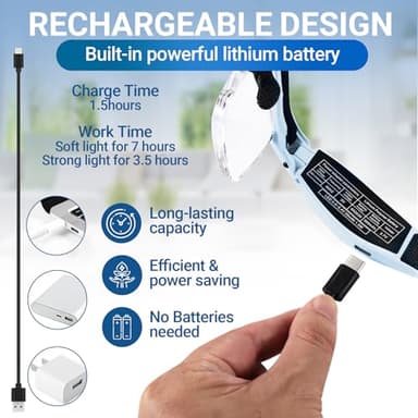 YOCTOSUN Magnifying Glasses with Light, Magnifier Headset with 5 Detachable Lenses 0.75X-4.0X and 3 LED Lights, Rechargeable Hands Free Head Magnifying Glass for Close Work Hobby Crafts Jewelry - Image 5