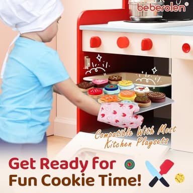 Wooden Cookie Play Food Set for Kids Kitchen Accessories Food Toys for Toddlers 1-3 Pretend Play Slice and Bake Gift for 3 4 5 Years Old Girls and Boys Toddler Learning Toys - Image 7
