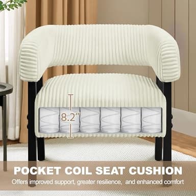 Yaheetech Corduroy Barrel Accent Chair Set of 2, Modern Upholstered Armchair with Solid Wood Legs, Cozy Leisure Chair with Pocket Coiled Seat for Living Room, Bedroom, Reading Nook Beige - Image 5