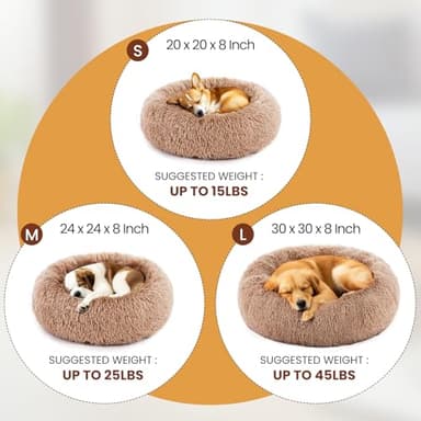 DUMOS Calming Donut Cat & Dog Bed for Small Dogs, Machine Washable Cuddle Warming Cozy Fluffy Faux Fur Plush Round Dog Bed, Anti-Anxiety Waterproof Anti-Slip Pet Bed, Brown, 20×20×8 Inches - Image 6