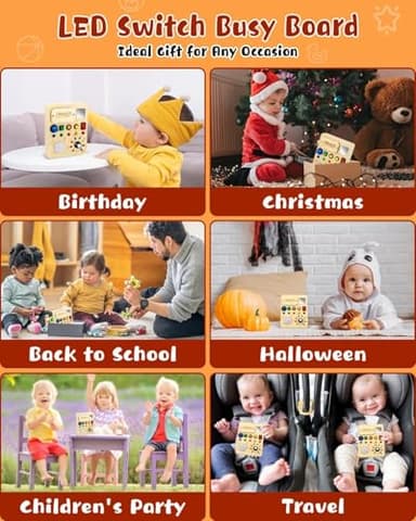 RCPLAGA Busy Board Montessori Toy for Toddler, Wooden Sensory Activity Board with LED Light UP Switch, Baby Fidget Board Travel Toys for 18+ Months, 1 2 3 Year Old Boys Girls Toddler Toys Gifts - Image 8