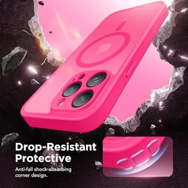 Magnetic for iPhone 13 Pro Max Case, Compatible with MagSafe,[Full Camera Protection][Privacy Screen Protector]Non-slip Matte Translucent Shockproof Phone Cover for iPhone 13 ProMax(Hot Pink) - Image 6