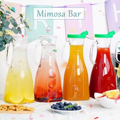 3 Pack Glass Pitcher with Lid, 2 Quart Square Juice Carafe for Mimosa Bar, Drink Dispensers for Parties, 64 Oz Water Jugs with 3 Silicone Spouts for Juice, Wine, Beverage, Sun Tea (Extra PE Lids) - Image 2