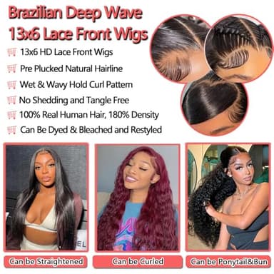 FIONAT 30 Inch Deep Wave Lace Front Wigs Human Hair Pre Plucked 13x6 HD Lace Front Wigs Human Hair 180% Density Deep Curly Wig Frontal Glueless Wigs Human Hair for Women - Image 4