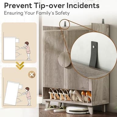 IRONCK Shoe Cabinet, 45.5" Tall Shoe Organizer with Fluted Doors, Shoe Rack Cabinet with 4-Tier Adjustable Shelves, Large Wooden Storage Cabinet for Entryway, Grey Oak - Image 6