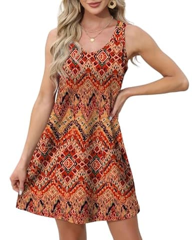Spring Dresses for Women 2025 Summer Boho Dresses Flowy V Neck Swing Dress Sundresses Beach Fashion Floral 04 L - Image 3