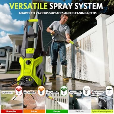Electric Pressure Washer - 2.5 GPM Portable Lightweight Power Washer, 4 Quick-Connect Nozzles & Adjustable Soap Tank Pressure Washers for Cars, Driveways, Patios, Fences, Decks, Facade, Home Cleaning - Image 3