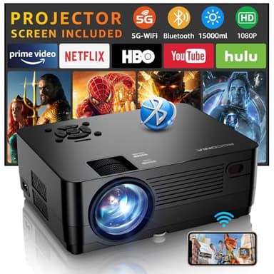 Projector with 5G WiFi and Bluetooth, Native 1080P Projector[Projector Screen Included], Full HD 18000LM Movie Projector, 300" Display Support 4k Home Theater, Compatible with Phone/Laptop/TV Stick - Image 1