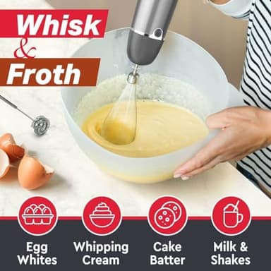 Mueller Multistick 5-in-1 Immersion Blender Handheld,12 Speed Hand Mixer-Turbo Boost,Heaviest Duty Copper Motor,Titanium reinforced Blades Hand Blender,Milk Frother Wand,Whisk,Beaker,Chopper,Grey - Image 7