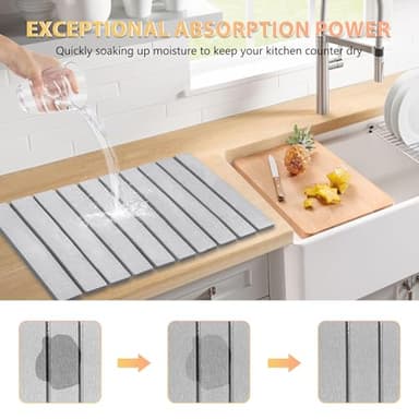 Large Stone Dish Drying Mat for Kitchen Counter, 24"×16" – Quick Drying Diatomaceous Earth, Super Absorbent, Non-Slip, Birthday Gfts for Women Mom Grandma - Image 3