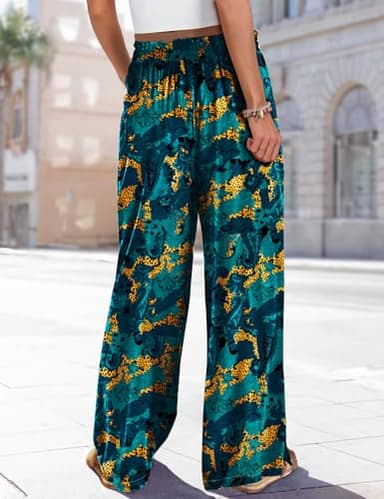 YESNO Women Summer Boho Palazzo Pants High Waist Wide Leg Floral Casual Cotton Lounge Trousers with Pockets XL PP0 CR438 - Image 4