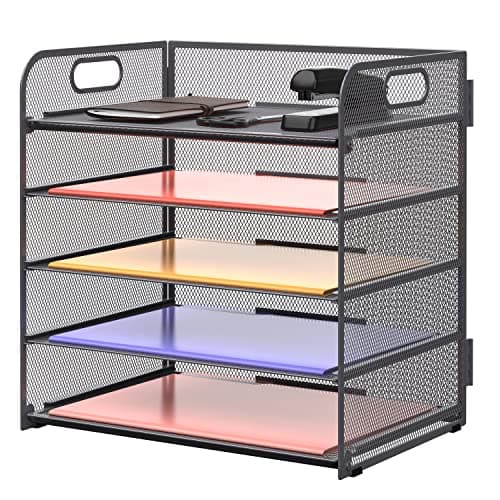 Supeasy 5 Trays Paper Organizer Letter Tray with Handle-Mesh Desk File Organizer, Grey Paper Sorter Desk Organizer for Office, Home or School - Image 1