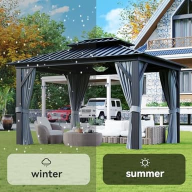 Aoxun 10'x12' Hardtop Gazebo, Aluminum Frame Canopy with Double Galvanized Steel Roof, Outdoor Metal Pavilion with Netting, Curtains for Backyard, Patio and Deck - Image 6