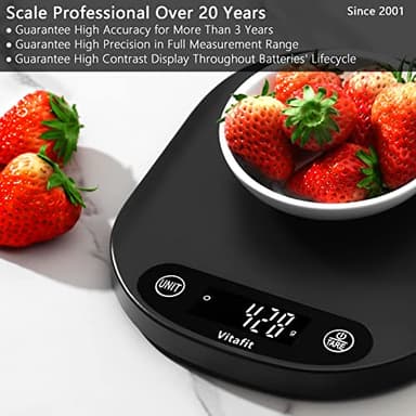 Vitafit 33lb/15kg Digital Food Scale in High Precision 0.1oz/1g, Our Own Kitchen Scale Professional Factory Since 2001, Home and Kitchen Essentials for Cooking and Baking, LED, 3*AAA Batteries, Black - Image 2