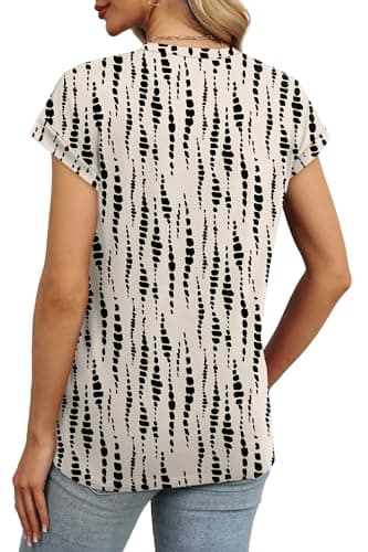 Plus Size Tops for Women Dressy Casual Womens Summer Tops Business Casual Outfits Cap Short Sleeve T Shirts Spring Clothes Fashion Trendy 2025 Beach Fashion Beige Black 2XL - Image 4