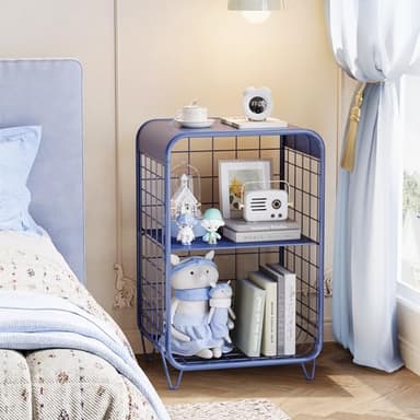 APEXCHASER Cute Nightstand,Metal Side Table,3-Tier Modern End Table with Storage Shelf, Unique Side Tables, Cute Coffee Table for Living Room, Small Table for Bedroom,Navy Blue - Image 2