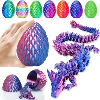HEFANDAISHU 3D Printed Dragon with Dragon Egg,12inch Flexible Dragon Toy with Articulated Dragon Inside Fidget Toys for Autism/ADHD Easter Toys Gifts(PurpleBlue) - Image 1