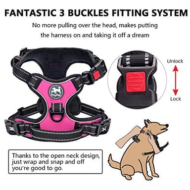 PoyPet No Pull Dog Harness, No Choke Front Clip Dog Reflective Harness, Adjustable Soft Padded Pet Vest with Easy Control Handle for Small to Large Dogs(Pink,L) - Image 2