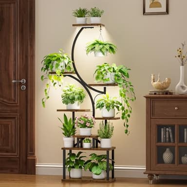 Plant Stand Indoor with Grow Lights - 62" Tall Plant Shelf, Lighted Corner Plant Stands for Indoor Growing, 8 Tiered Large Flower Holder, S-Shaped Decorative Rack for Living Room, Black, Patent Design - Image 3