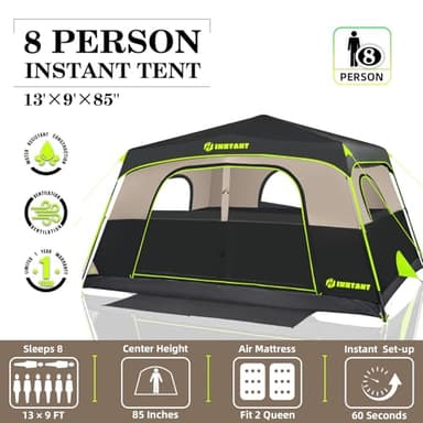 HINSTANT 4/6/8 Person Instant Tent, Waterproof Pop Up Tents for Camping with Rainfly, 60 Seconds Easy Setup, Automatic Cabin Tent for Family Camping with Expandable Carry Bag & Upgraded Ventilation - Image 2
