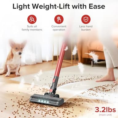 HOUSBRUSH Cordless Vacuum Cleaner with Self-Standing, Powerful Stick Vacuum Cleaners for Home, 8-in-1 Lightweight Rechargeable Vacuum, 7-Layer Filtration,Ideal for Carpet, Pet Hair, Hardwood Floors - Image 4