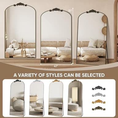 Antok Arched Full Length Mirror, 81"x41" Floor Mirror with Carved, Full Body Mirrors for HomeDecor, Standing/Halling Large Wall Mirror for Bedroom, Living Room, Cloakroom, Bronze, Retro Style - Image 9