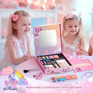 Kids Makeup & Jewelry Kit for Girls - Washable Real Cosmetics Set with Bracelet-Making for Children Toddler, Princess Dress-Up Toy, Ideal Winter Birthday Gift for 4-12 Year Olds (Pink) - Image 3