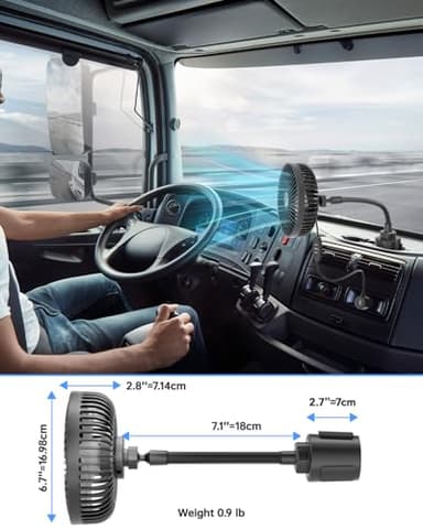 ASKPULION 12V Car fan, 3-Speed Portable Vehicle Fan for Front Seat, Cigarette Lighter Powered with Car Charger, Mounted in Cup Holder, 360° Rotation, Car Necessities for Dog/SUV/RV/Truck/Van - Image 7