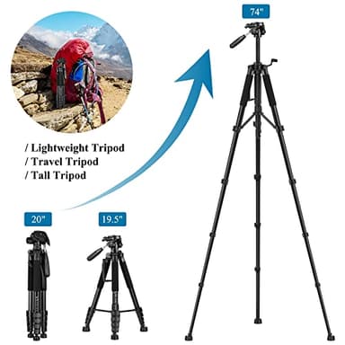 VICTIV 74” Camera Tripod, Tripod for Camera and Phone, Aluminum Professional Tripod Stand for Canon Nikon with Carry Bag and Phone Holder, Compatible with DSLR, iPhone, Spotting Scopes, Max Load 9.5Lb - Image 2
