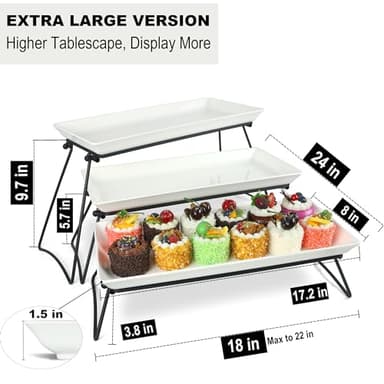 Czlizdyt Extra Large 3 Tier Serving Tray Set, 24x22x9.7 inch Cupcake Fruit Cookie Dessert Table Display Stands Melamine Tiered Platters Food Trays for Party Buffet Entertaining, White - Image 3