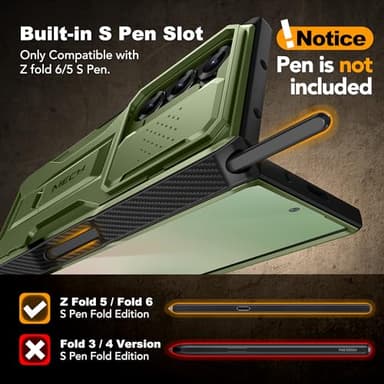 TONGATE for Z Fold 6 Case, [with S Pen Slot & Hinge Protection] [Tempered Glass Screen Protector] Full-Body Military Drop Phone Case for Samsung Galaxy Z Fold 6 with Kickstand & Belt Clip, Green - Image 4