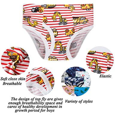 Boboking Little Boys Briefs Dinosaur Truck Toddler Kids Underwear (Pack of 6) 4T - Image 2