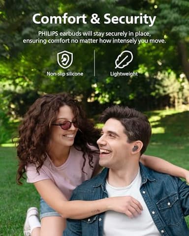 PHILIPS TAT3519 Wireless Earbuds,True Wireless Headphones with Noise Canceling Pro,Dynamic Bass,Clear Call,24 H Battery Life,Fast Charging,Bluetooth 5.3,IPX4,App/Touch Control,Black - Image 6