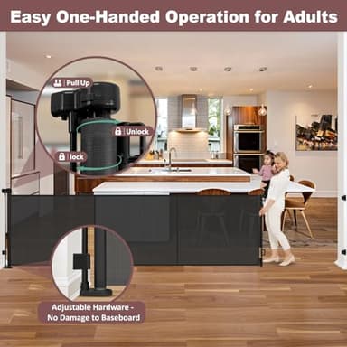 Reinforced 41" Extra Tall Pet Gate, 200" Retractable Baby Gates Extra Wide Retractable Dog Gate with Support Rods, Indoor Extra Long Baby Gate Retractable Fence Outdoor Garage Gates for Dogs, Black - Image 7