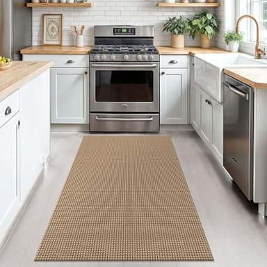 KOZYFLY Boho Rugs for Entryway 3x5 ft Washable Area Rug Non Slip Rubber Backed Entry Rug Woven Indoor Door Mat Cotton Kitchen Rugs Floor Carpet for Entryway, Foyer, Backdoor, Tan/Orange/Brown - Image 2