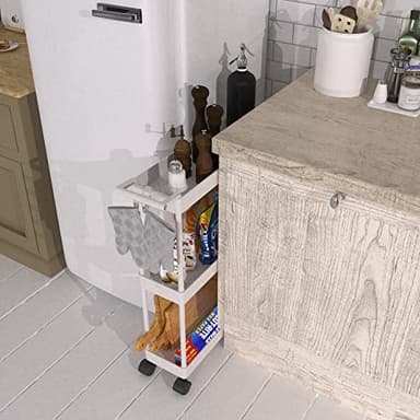 Simple Houseware 3-Tier Slim/Narrow Storage Cart with Handle, 5.5'' Wide x 26.5'' Height Rolling Organizer for Kitchen, Bathroom, Laundry Room - White - Image 5