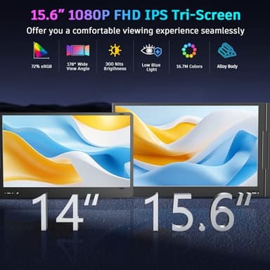 QQH Laptop Screen Extender, 15.6” Triple Portable Monitor for Laptop with Ultra-Slim FHD IPS Display, USB-C Plug and Play Extended Screen Compatible with MacOS, Windows, Android for 12-16" Laptops - Image 5