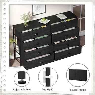 Furnulem Wide Dresser with 8 Fabric Drawers, TV Entertainment Center with Storage for 55'' TV, Large Chest of Drawers for Bedroom, Living Room, Dorm, Closet, Entryway, Wood Top (Black Oak) - Image 9