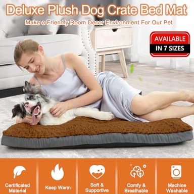 POCBLUE Dog Bed Medium Sized Dog, Washable Plush Pet Bed for Crate, Anti-Slip Pet Mat for Cages, Comfy Crate Pad for Outdoor/Indoor/Car Use, Soft Kennel Pad for Dogs Up to 40 lbs, 29"x19", Brown - Image 2