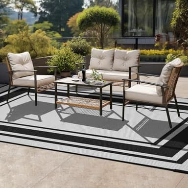 SatisInside Outdoor Rug 5x8 Ft Waterproof Plastic Straw Rugs for Patio,RV,Beach,Camping, Backyard,Porch, Picnic, Black&White - Image 6