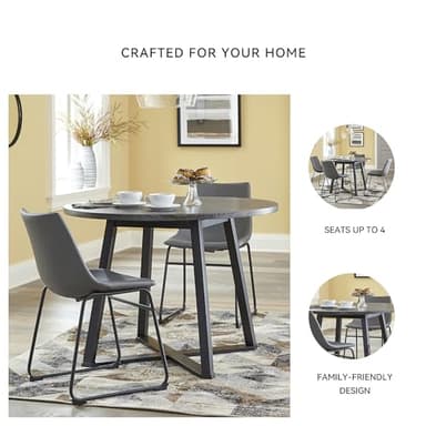 Signature Design by Ashley Centiar Mid Century Round Dining Room Table with Metal Legs, Gray & Black - Image 4