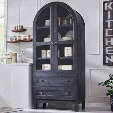 IFGET 71" Tall Arched Kitchen Pantry Cabinet, Wood Kitchens Storage Cabinets with 2 Large Drawers and Adjustable Shelves, Modern Farmhouse Versatile Cupboard for Kitchen, Dining Room, Bathroom, Grey - Image 1