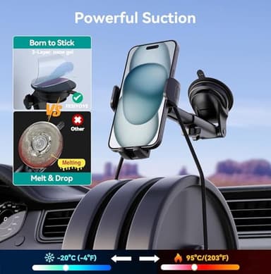 Phone Holders for Your Car [Ultra-Durable Suction] Cell Phone Car Mount for Dashboard Windshield Air Vent Universal Automotive Accessories Car Mount Cradles Fit for iPhone Android Smartphones - Image 5